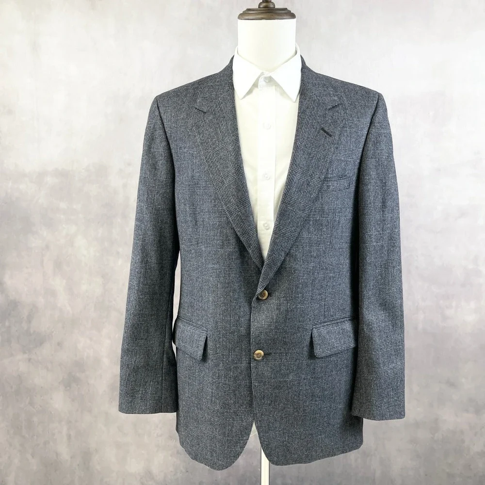 VTG Bill Blass Mens Blazer 42S Gray Glen Plaid Sport Coat Jacket Heritage Prep - Picture 1 of 12